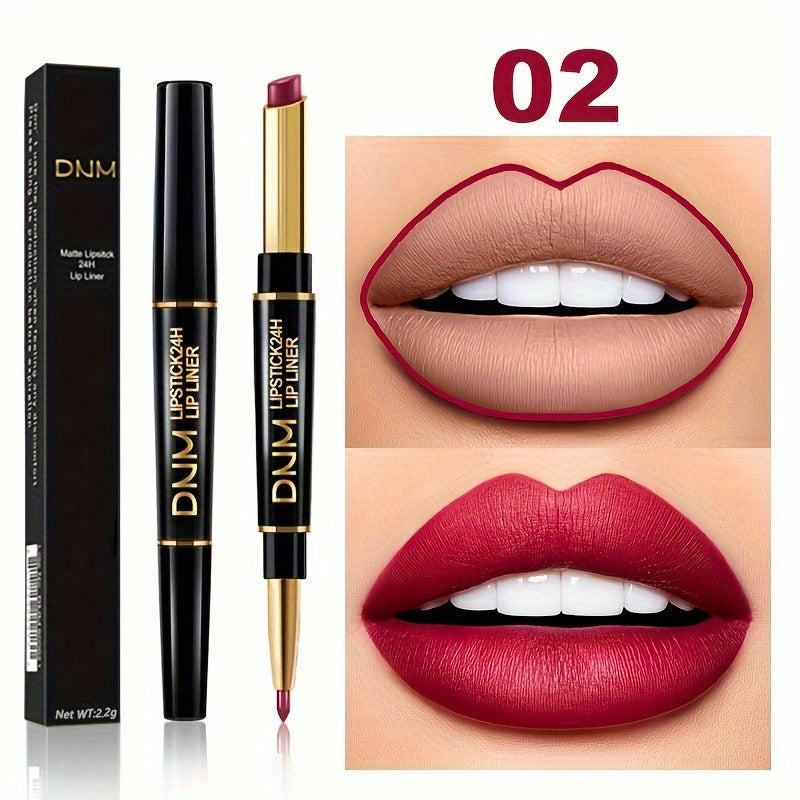 Double-Ended Gel Lipstick & Liner - Long-Lasting, High-Pigmented, Waterproof, Natural Makeup Effect for All Skin Types - Perfect Valentines Day Gift