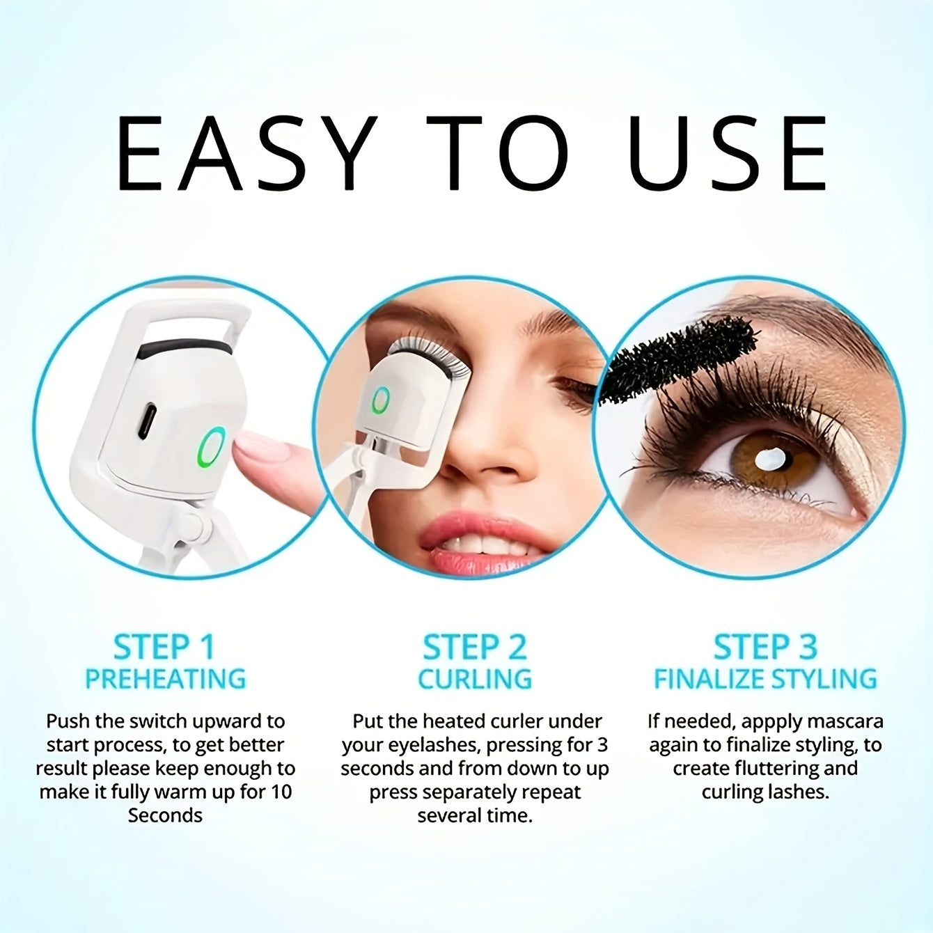 1pc ABS Electric Eyelash Curler, Modern Beauty Eye Instrument For Home, Long-Lasting Curl Electric Eye Lash Perm Eyelashes Clip Eyelash Curler Device Makeup Tools