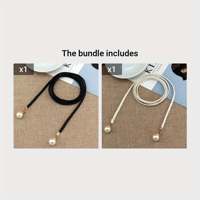 Braided Thin Belt Women's Decor Waist Rope Women's Sweet Dress Tie Waist Chain Skirt With Pearl Waist Accessories