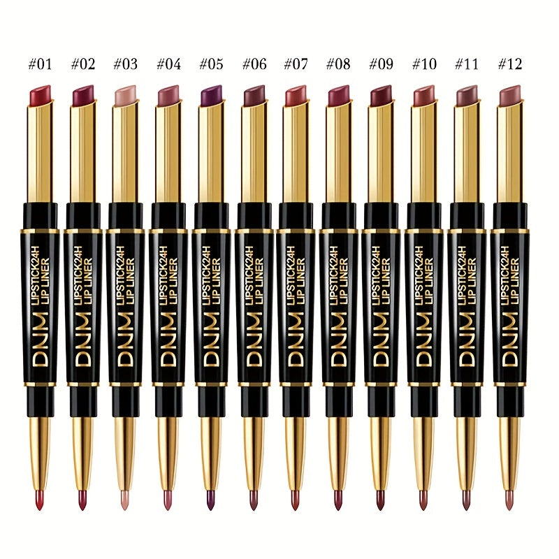 Double-Ended Gel Lipstick & Liner - Long-Lasting, High-Pigmented, Waterproof, Natural Makeup Effect for All Skin Types - Perfect Valentines Day Gift