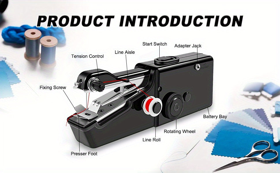 1pc Handheld Sewing Machine, Mini Portable Electric Sewing Machine For Adult, Easy To Use And Fast Stitch Suitable For Clothes, Fabrics, DIY Home Travel (Battery Not Included)