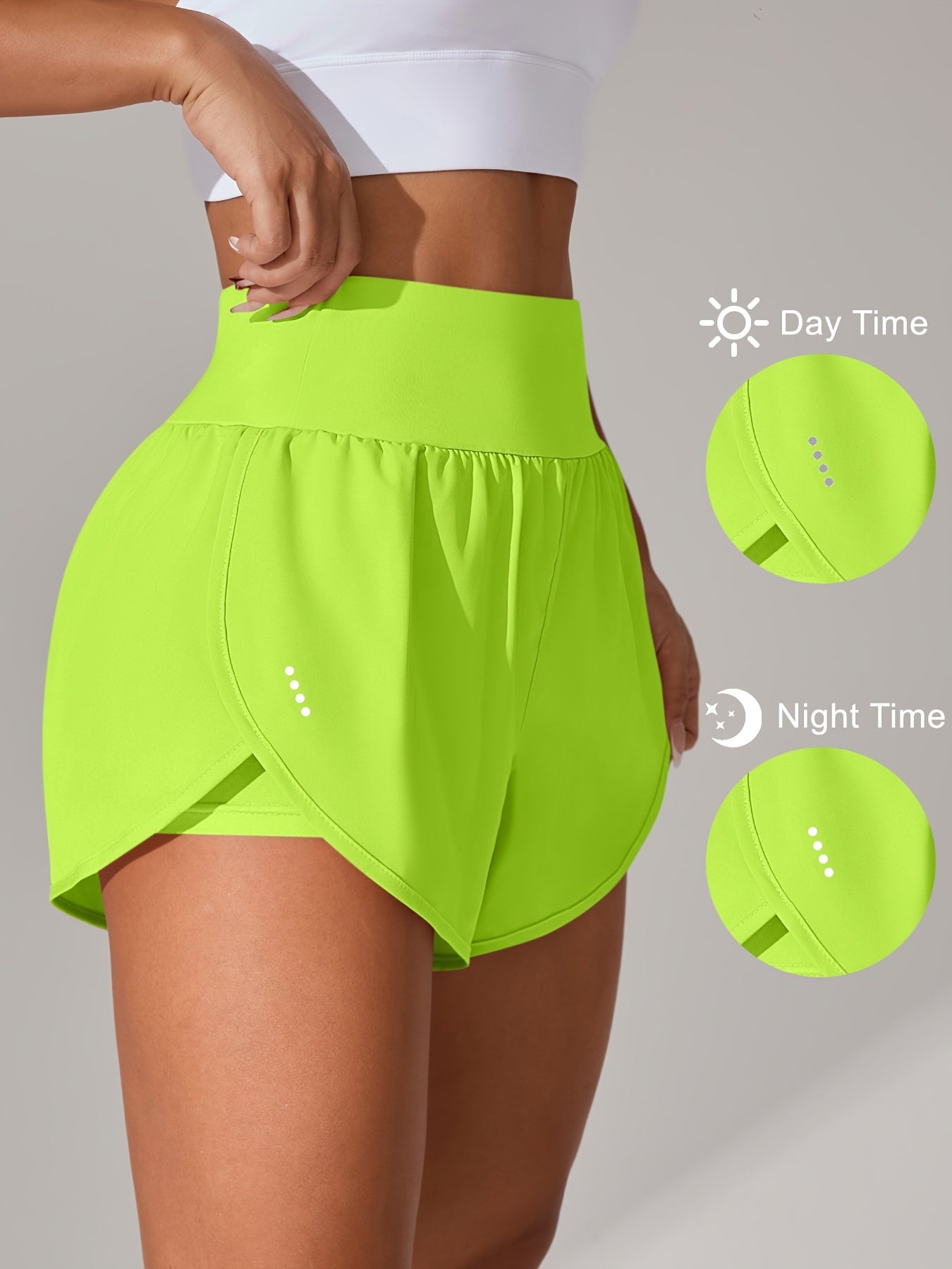 [Yoga Activewear] Women's Light Blue Yoga Shorts - Casual & Loose-Fit, High-Waisted with Ruffle Detail, Stretchy Polyester-Elastane Blend, Machine Washable, Perfect for Spring/Summer/Fall