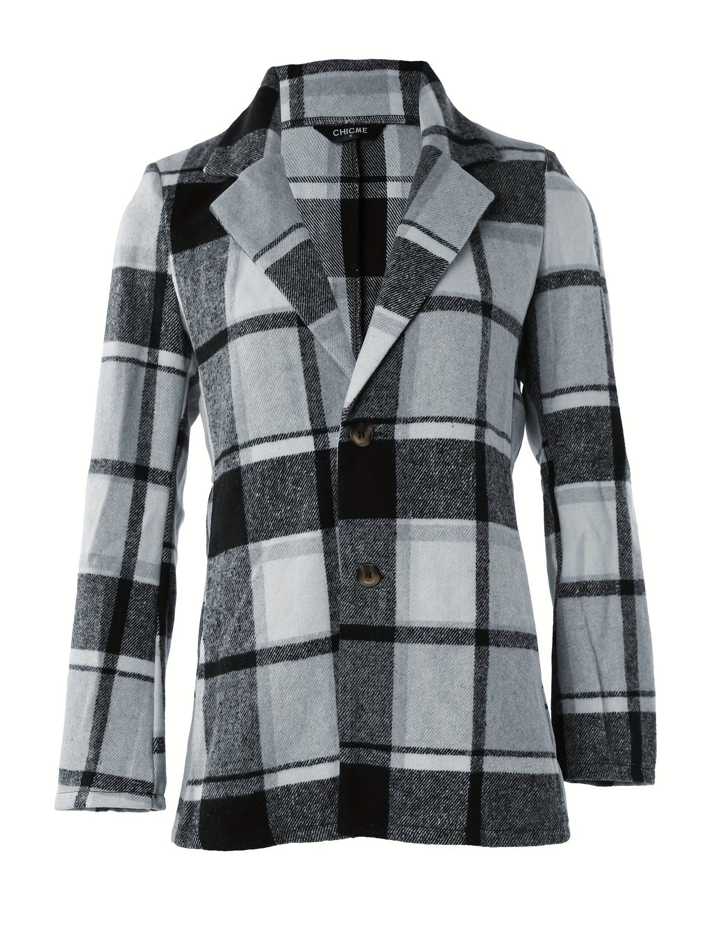 Plaid Button Down Long Sleeve Lapel Coat, Fashion Winter Blazer, Women's Clothing