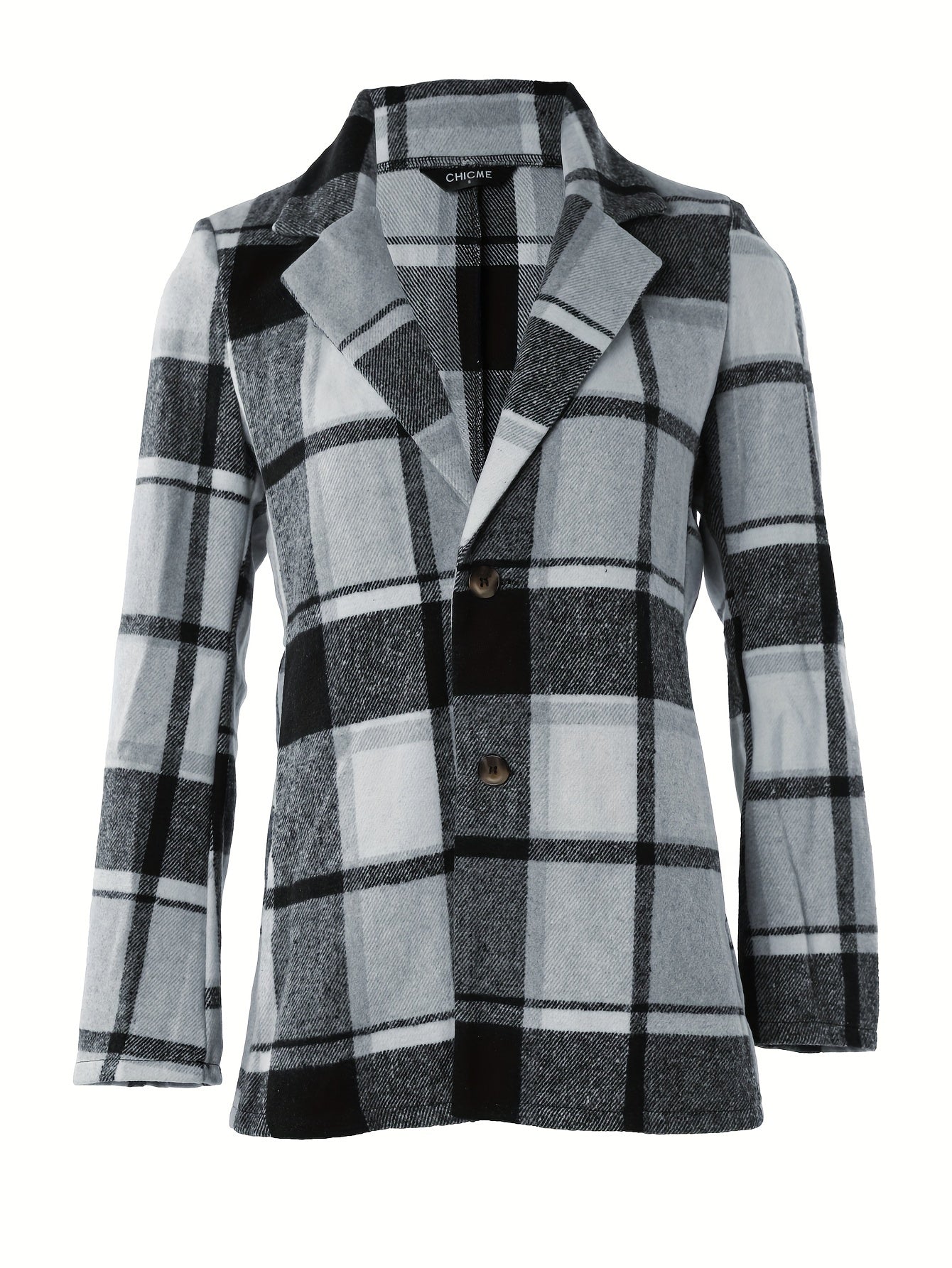 Plaid Button Down Long Sleeve Lapel Coat, Fashion Winter Blazer, Women's Clothing