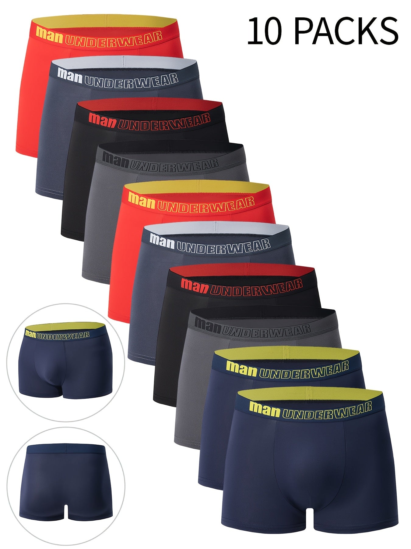 10-Pack Men'S Boxer Briefs - Breathable, Comfortable, Stretchy Underwear with "NINJA" Graphic, Solid, Perfect for Casual Attire, Gym, or Everyday Wear