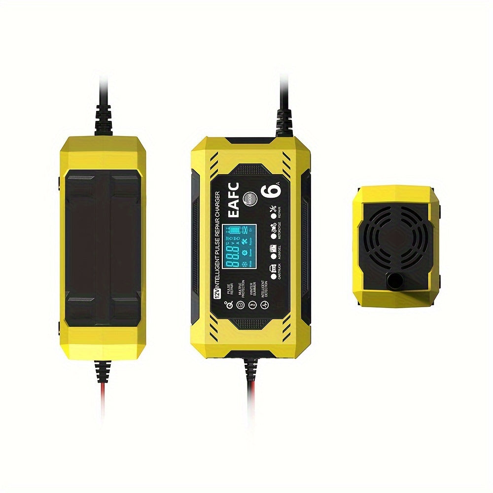 Car Battery Charger, 12V 6A Smart Battery Trickle Charger Auto 12V 24V Battery Maintainer for Car Truck Motorcycle Lawn Mower Marine Lead Acid Battery, Vehicle Battery Maintenance, Automotive Battery Care, Compact Charger, Po