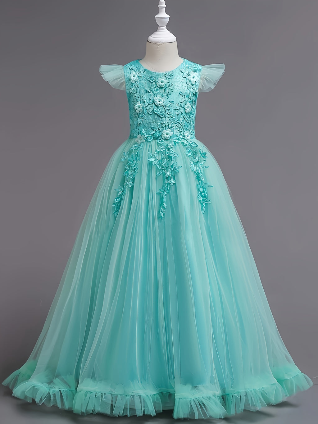 Girls Dresses Floral Lace Princess Dress With Tulle Birthday Party Wedding Sleeveless Pageant Evening Gown