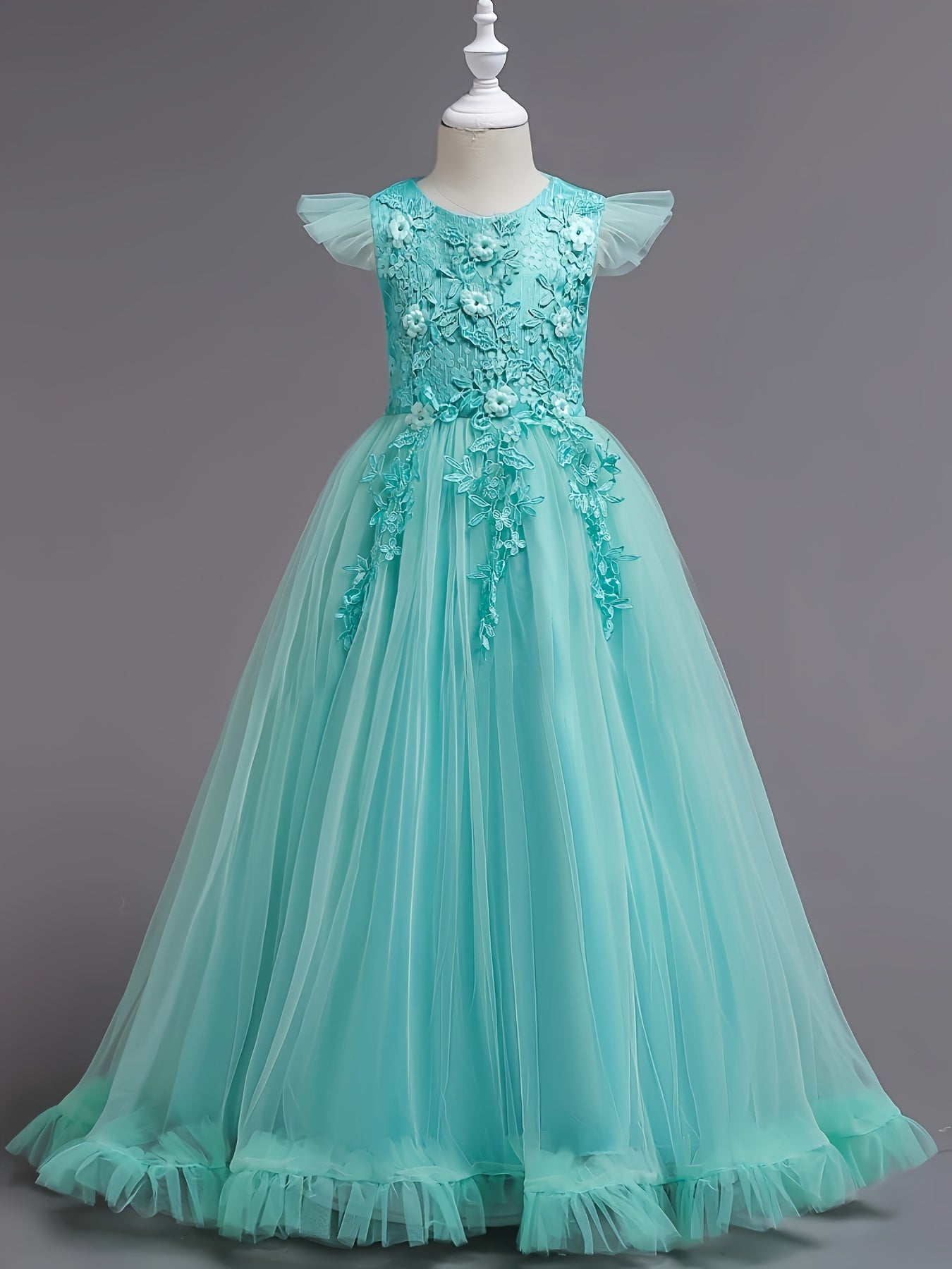 Girls Dresses Floral Lace Princess Dress With Tulle Birthday Party Wedding Sleeveless Pageant Evening Gown