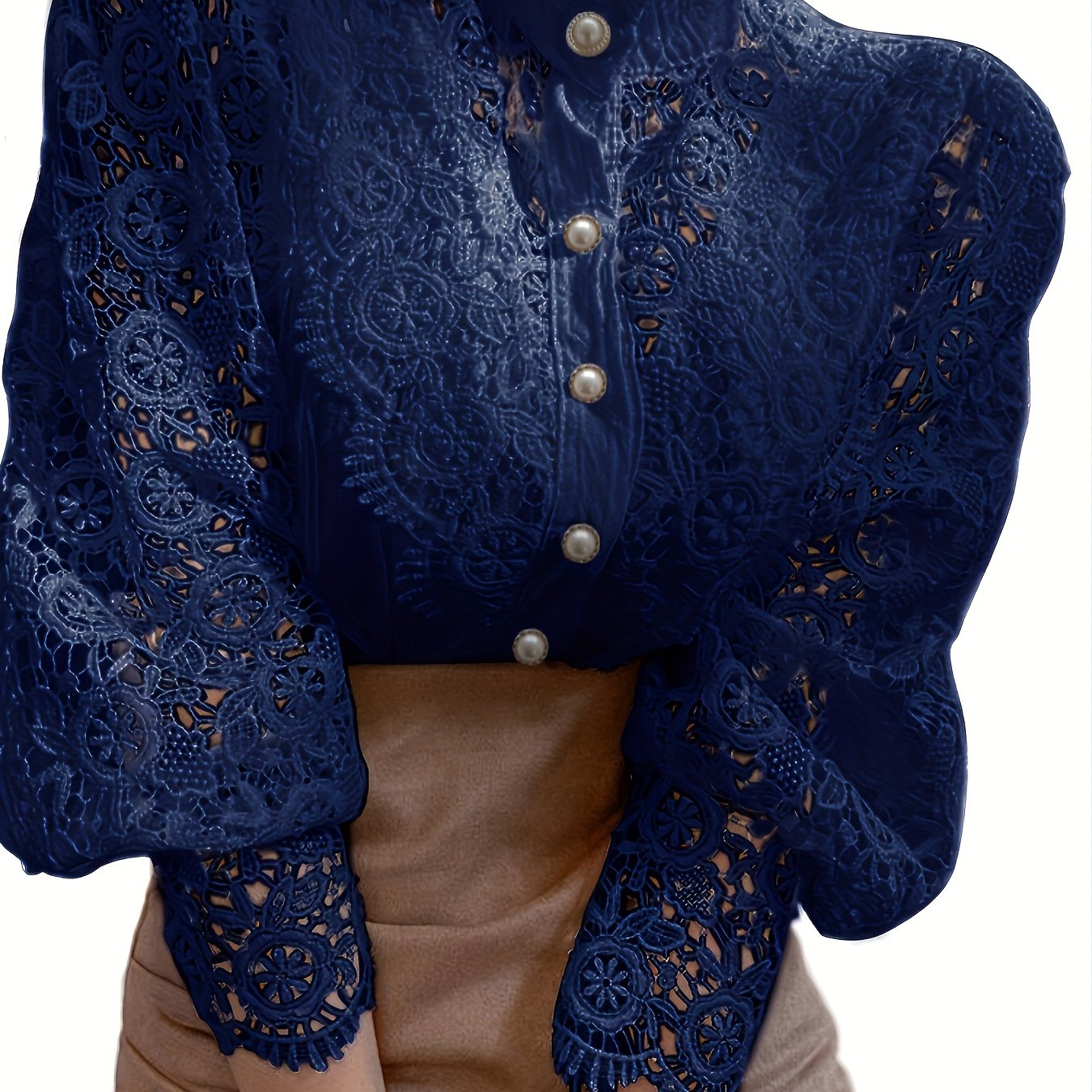 Women's Victorian Shirt - Elegant Blouse with Lace Sleeve cuffs, Vintage Button-Up Blouse for Wedding, Office, Party - Non-Stretch Formal Top (Hand Wash/Dry Clean) - Elegant Ladies Blouse, Wedding Guest Attire, Classic Collar