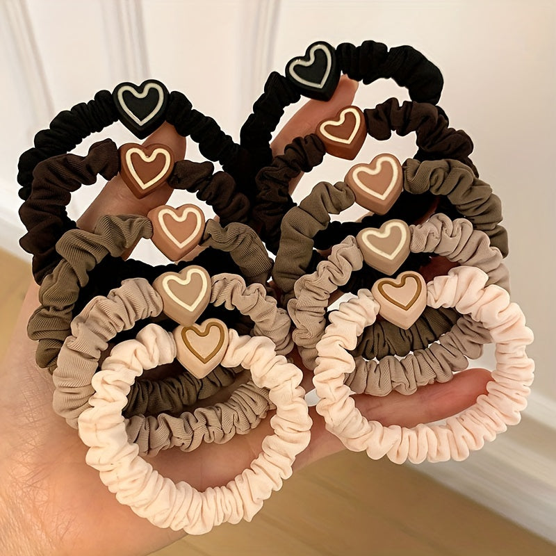 5/10/20pcs New Coffee Color Love Pendent Hair Tie, Girl Cute Bowknot Hair Tie Elastic Rubber Hair Bands Hair Accessories for Women, Ideal choice for Gifts