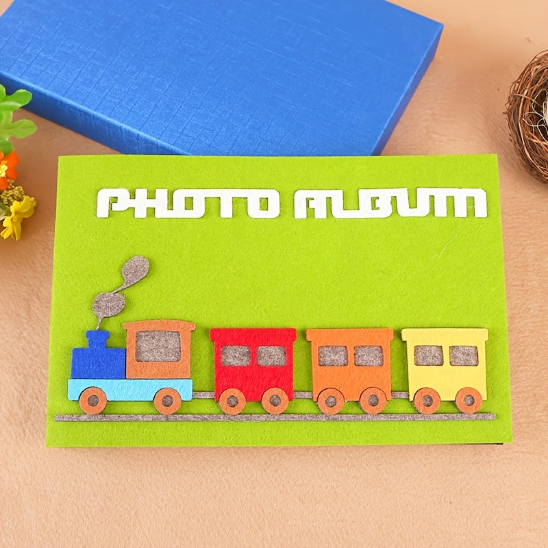 Cartoon Train Themed Felt Photo Album, Creative Self-Adhesive DIY Picture Book, Fabric Material With Gift Box Packaging