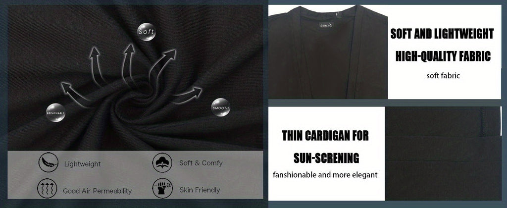 Plus Size Elegant Cardigan, Women's Plus Basic Half Sleeve Slight Stretch Cardigan