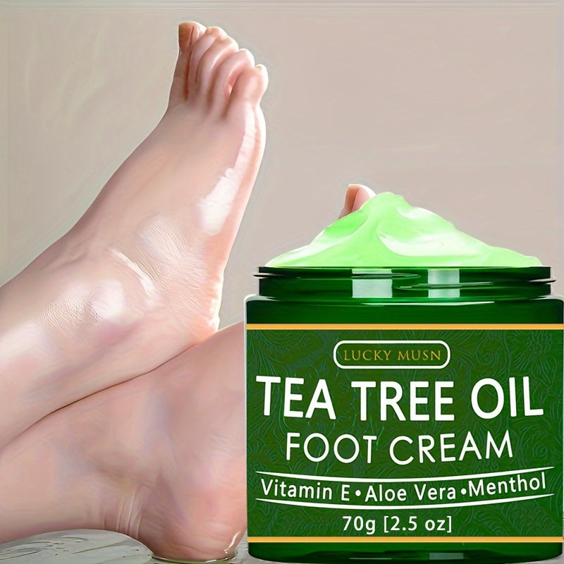 2oz LUCKY MUSN Tea Tree Oil Foot Cream with Aloe Vera, Hyaluronic Acid & Honey - Intense Moisturizing for Dry Cracked Feet, Care, Alcohol-Free, All Light Beige Types, Feet Care Products, Natural Ingredient Design, Aloe Vera I