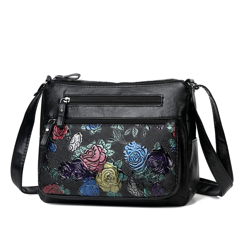 Flower Pattern Crossbody Bag, Fashion Zipper Shoulder Bag, Casual Purse For Women