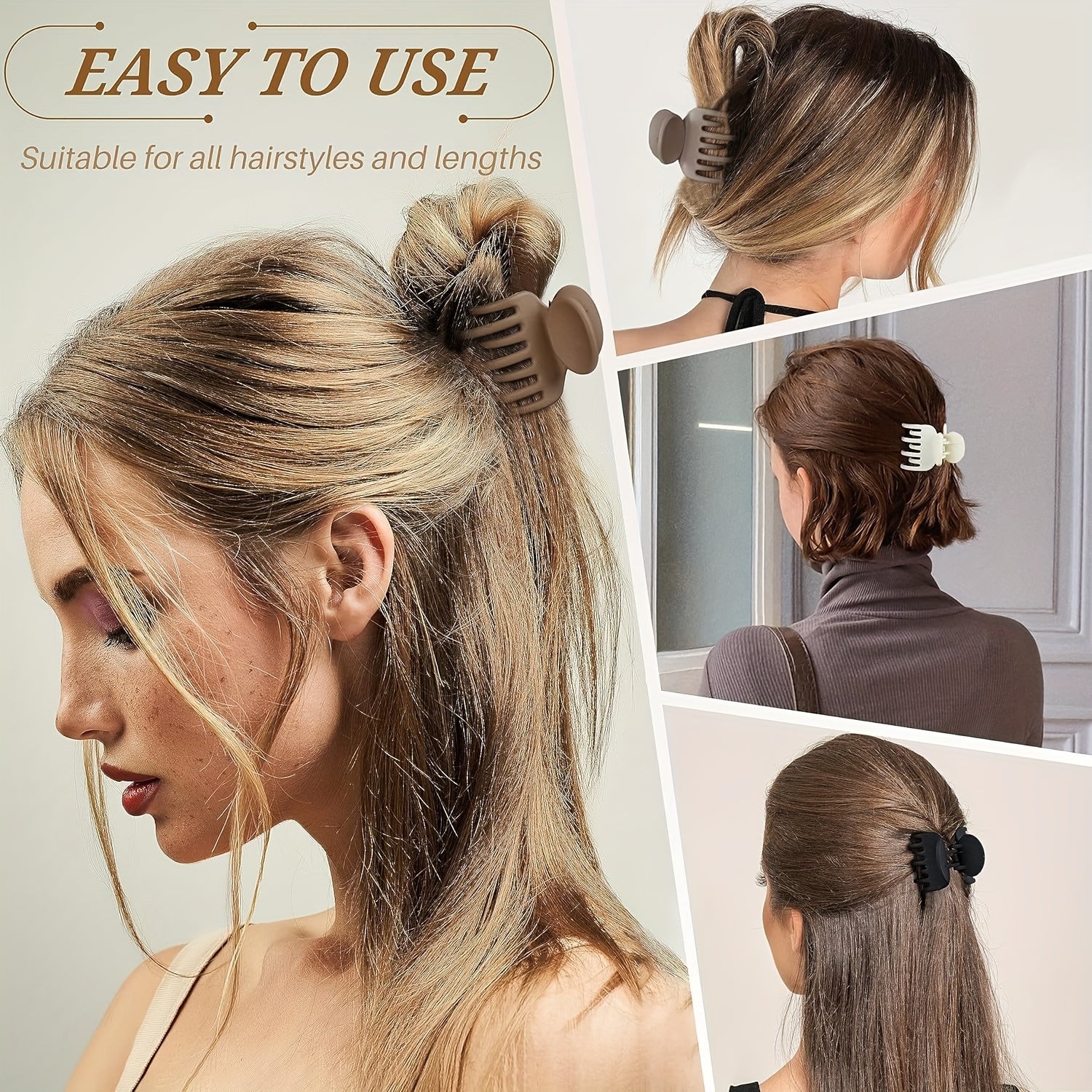 4pcs/8pcs Medium Claw Hair Clips for Women, Matte 1.6 Inch Rectangle Double Row Teeth Hair Claw Clips for Thin/Medium Fine Hair, Non Slip Jaw Clips, Formal Hairstyles, Wedding Hair Clips, Matte Finish, Smooth Grip, Durable Cl