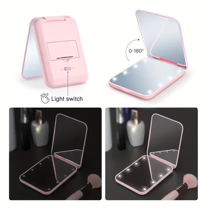 LED Pocket Makeup Mirror - Double-Sided, 1X/3X Magnified, Compact, Portable, Folding, Hand-Held, Small, Lighted Mirror with Wallet Design for Travel, Gift, and Everyday Use