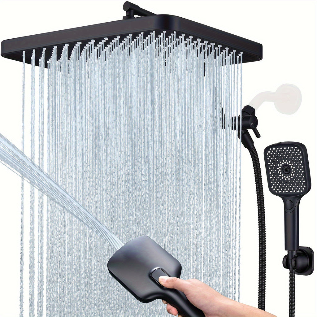Shower Heads with Handheld Spray Combo, 13 Inches Rain Shower Head with 4-Mode Shower Wand, and 13 Inches Adjustable Arm, 3-Way Shower Diverter Valve, Extra Long Hose