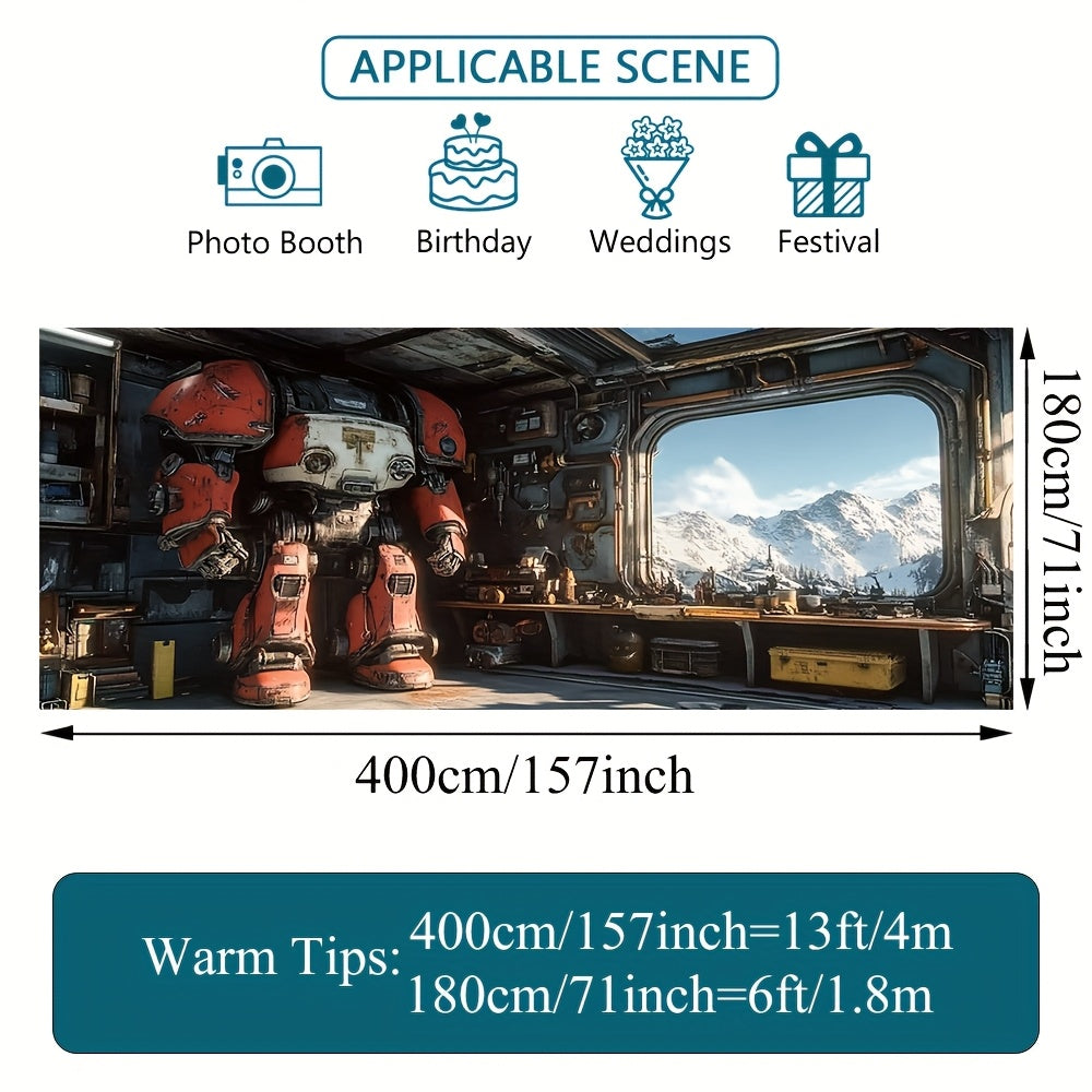 2D Door Banner, 1pc 2D Flat Printing Robot Mechanic Workshop Garage Door Mural Garage Door Banner Vibrant Outdoor Decoration, Large Fabric Cover, Easy Installation, Ideal for Weddings, Parties, and Special Events