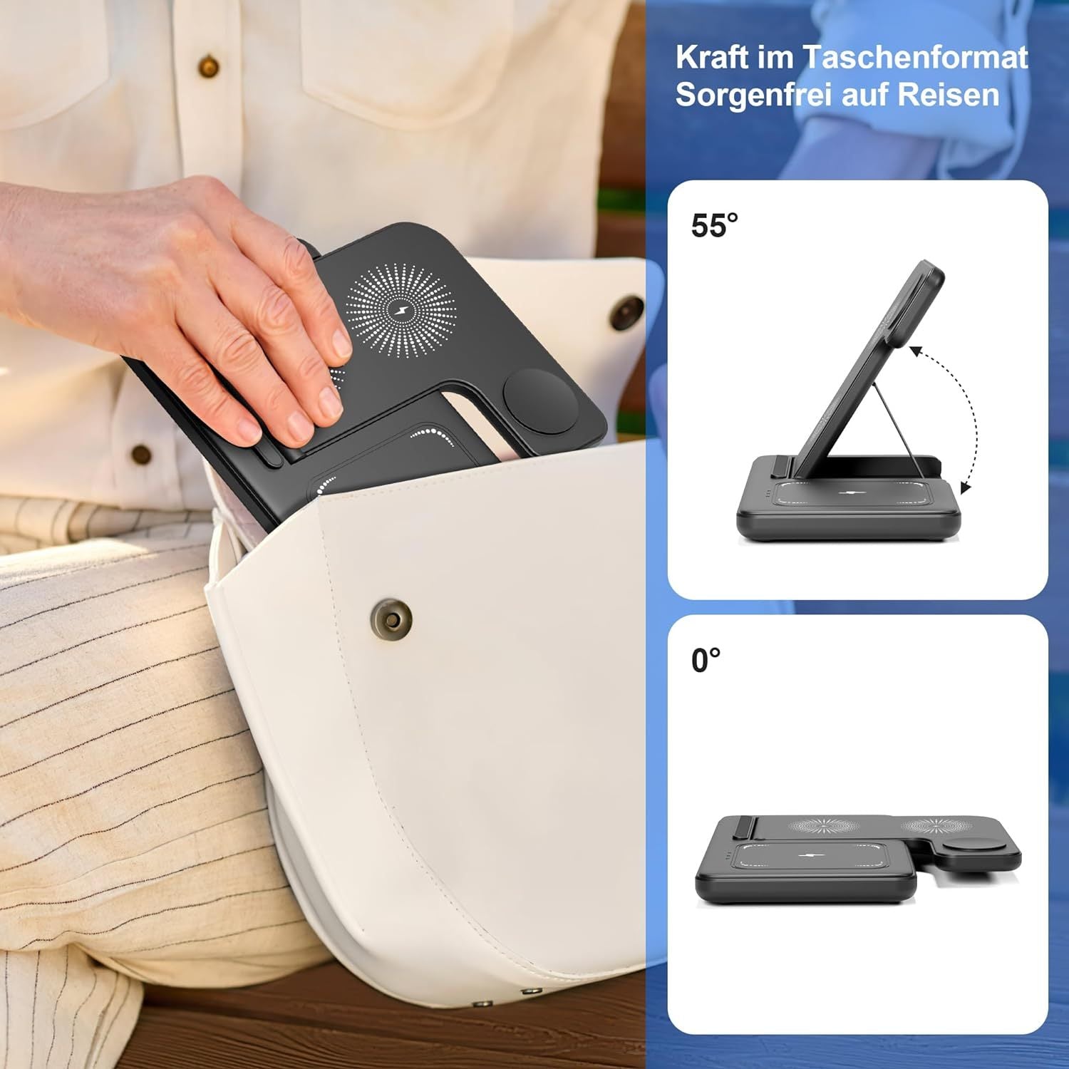 wireless charger, 3 in 1 Charging Station, With Adapter，15W Qi ladestation Fast Foldable Magnetic Stand Dock Replacement for iPhone 16 15 14 13 12 11 Pro Max XS XR X, iWatch 10 9 8 7 6 5 4 3 SE, AirPods 4 3 Pro (With Adapte