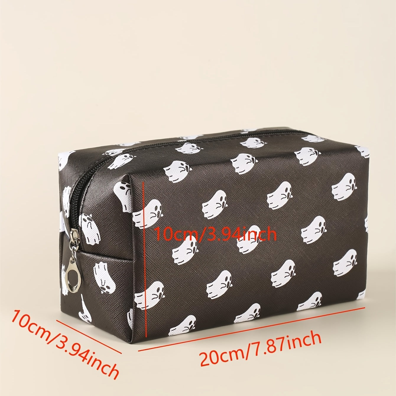 Halloween Little Ghost Print Makeup Pouch Zipper Roomy Square Cosmetic Bag Travel Accessories Organizer Halloween Gift For Friends Men Women