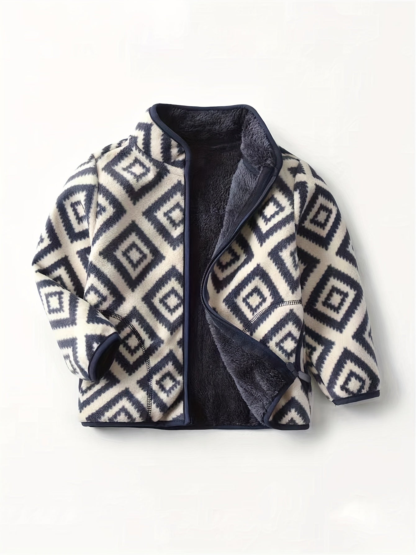 Boys' Cartoon Dinosaur Print Fleece Jacket 2022 Autumn/Winter New Arrival Baby Stand Collar Gray Thickened Plush Coat