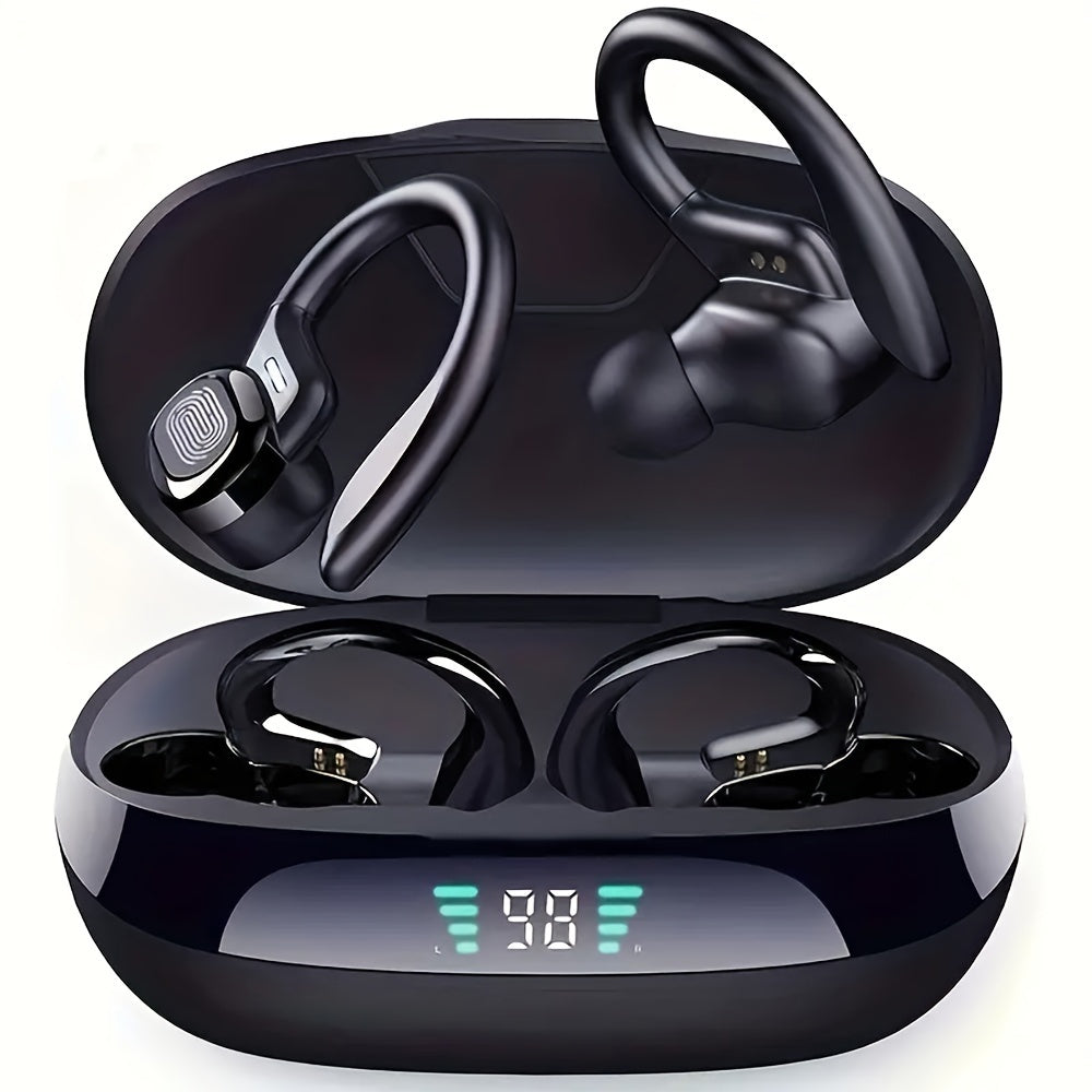 LIFEBEE True Wireless Earbuds with Mic, TWS In-Ear Headphones with ENC Noise Cancelling, Touch Control Volume, Wireless Sports Earhook, LED Display Charging Case, Semi-Open-Back, Compatible with Cellphones, 300mAh Rechargeabl