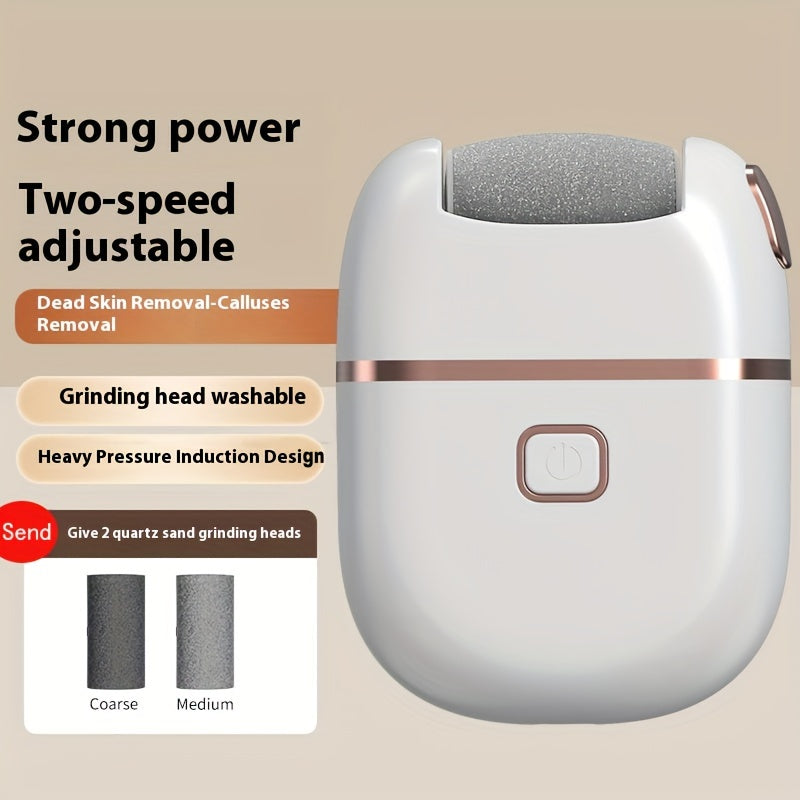 Rechargeable Electric Foot Grinder, Portable and Easy to Use, for Cracked Heels & Callus Removal - Thick Leather Polishing, 2-Speed Settings, Hard Care for Feet & Hands, 3 Replacement Grinding Heads, 1pc, with USB Charging