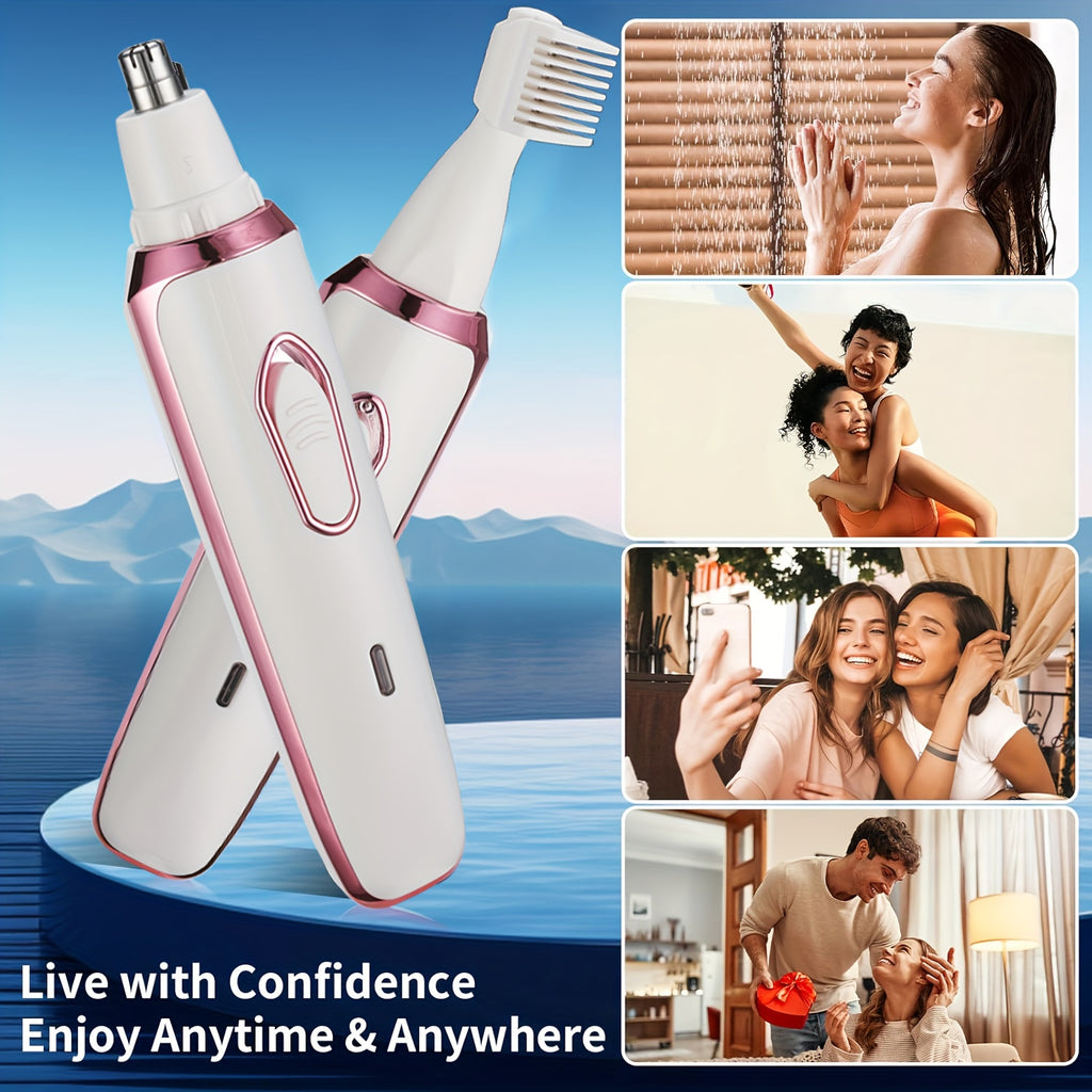 [Mother's Day Gift] 4-in-1 Rechargeable Electric Razor for Women Face, Nose, Legs, Underarm, Bikini Trimmer, Women's Electric Shaver Painless Grooming Kit - Portable USB Charging