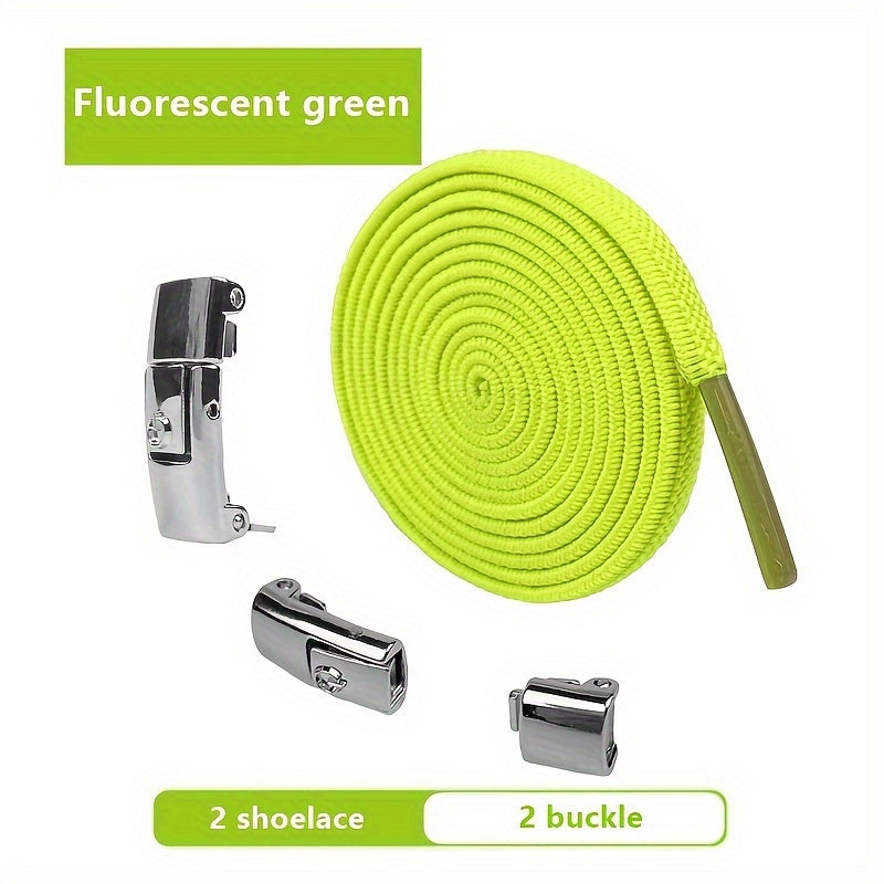 1Pair Elastic No-Tie Shoelaces, Lazy Metal Lock Laces For Women & Men