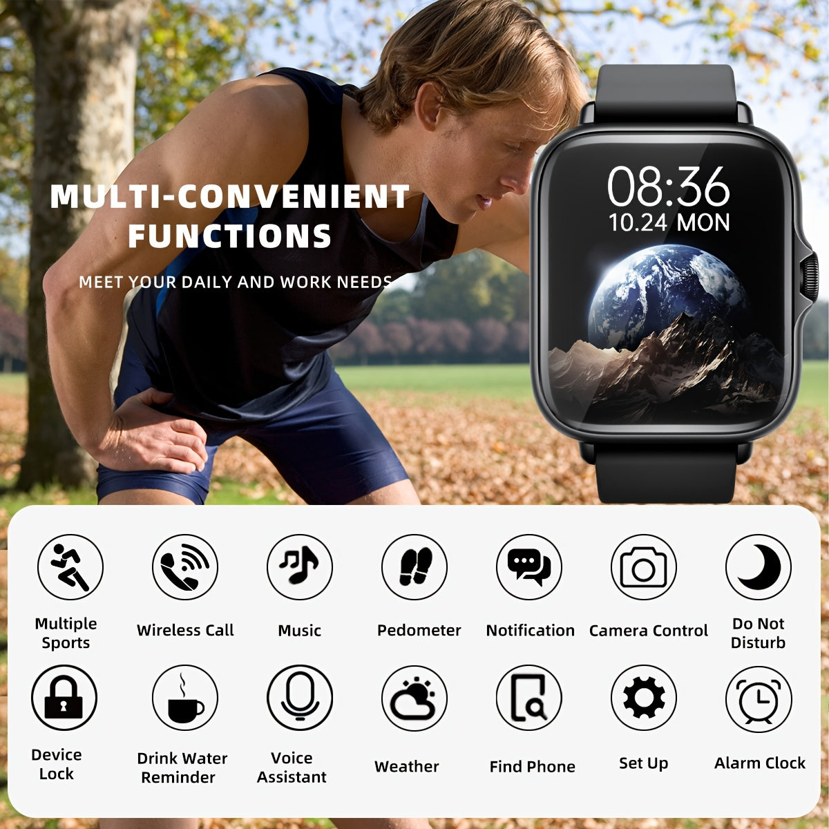 Sports Smart Watch, 1.83'' Full Touch Screen Display with Message, Answer Make Call Smartwatch, Monitoring, Sports Pedometer, Information Alerts, for Iphone Android Phones, Smartbands Fitness Watch for Women Men Friend Gift,