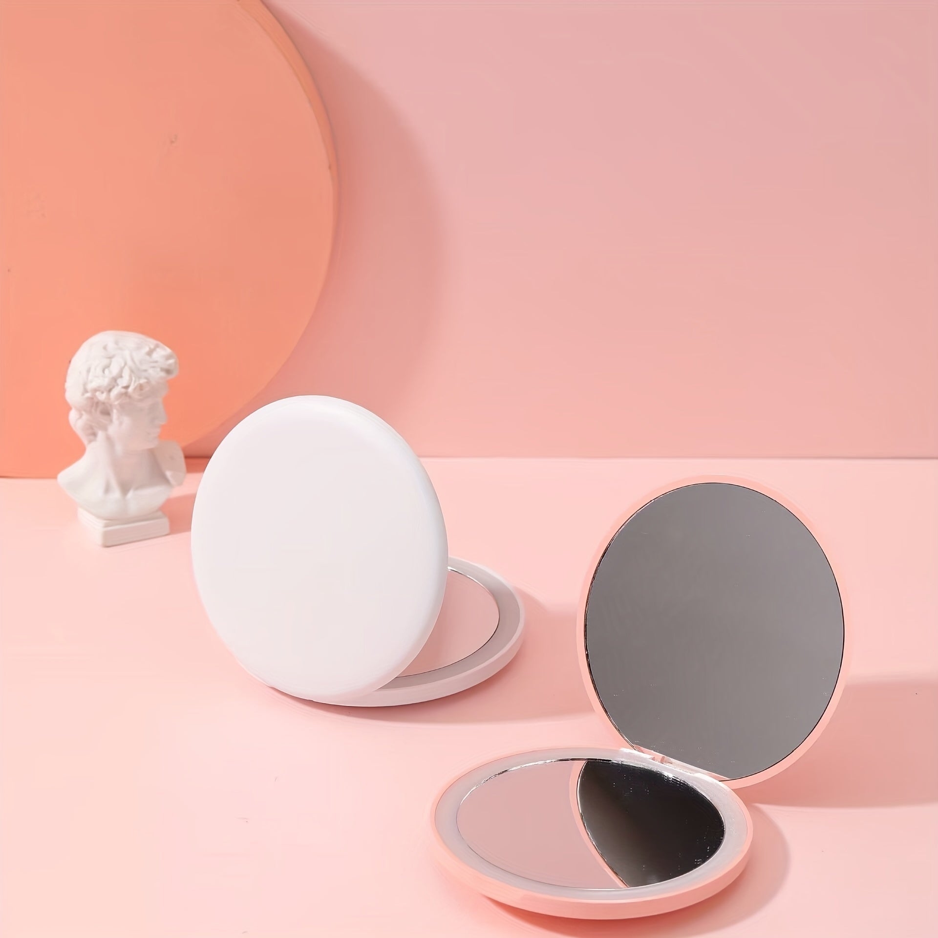 1pc Compact Round Foldable LED Vanity Mirror - Travel Portable Lighted Makeup Mirror for Purse Handbag - 2x Magnification, Double-sided, Handheld, Mini Touch-up Mirror with Light for Travel Essentials