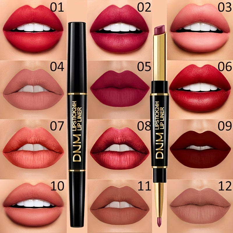 Double-Ended Gel Lipstick & Liner - Long-Lasting, High-Pigmented, Waterproof, Natural Makeup Effect for All Skin Types - Perfect Valentines Day Gift