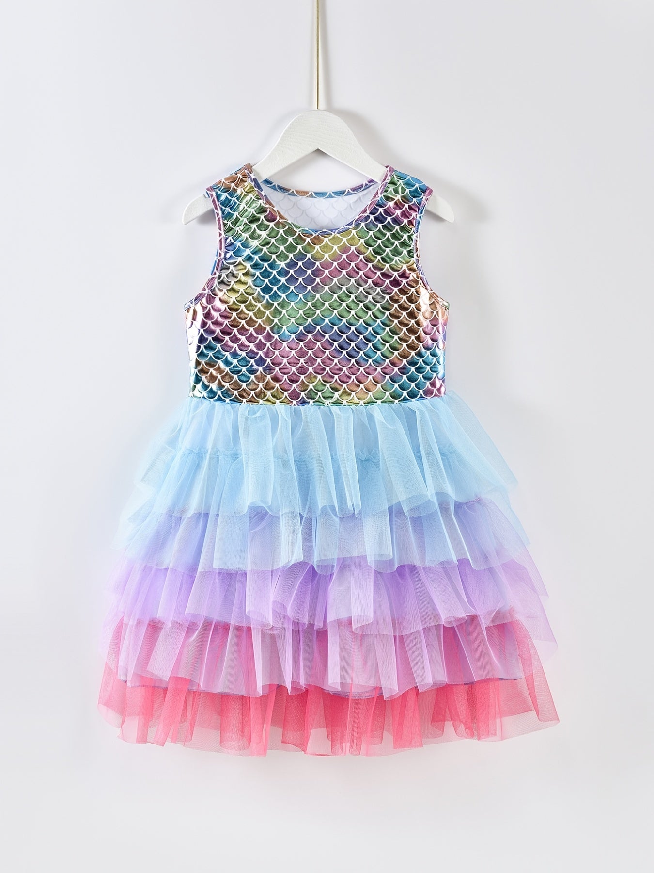 Mermaid Gradient Dress Girls' Casual Summer Short Sleeve Party Puff Skirt Versatile Dress