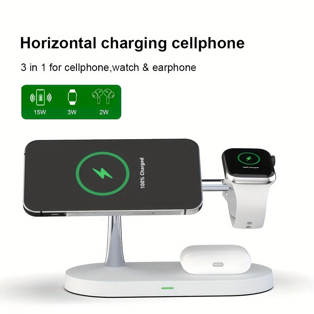 Magnetic 5 In 1 Wireless Charger Stand 3 Devices At The Same Time, 15W Qi Fast Charging Dock Station Holder 3 Adjustable Light Compatible With IPhone 14/13/12 Pro Max Mini, IWatch SE/6/5/4/3/2, AirPods 3/2/Pro