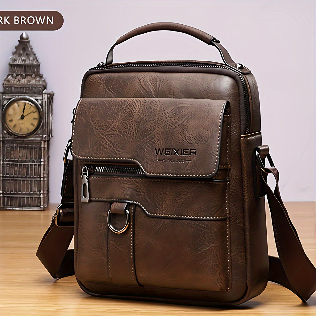 Men'S Vintage Crossbody Bag - Adjustable Strap, Multiple Compartments, Business Casual Shoulder Bag with "WEIXIER SINCE 51.0meter Branding, Black & Brown Options, Casual Crossbody | Vintage Crossbody | Adjustable Strap Bag