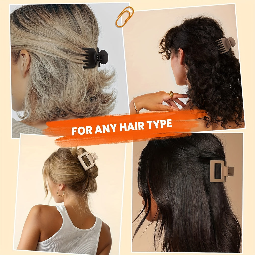 4pcs/8pcs Medium Claw Hair Clips for Women, Matte 1.6 Inch Rectangle Double Row Teeth Hair Claw Clips for Thin/Medium Fine Hair, Non Slip Jaw Clips, Formal Hairstyles, Wedding Hair Clips, Matte Finish, Smooth Grip, Durable Cl