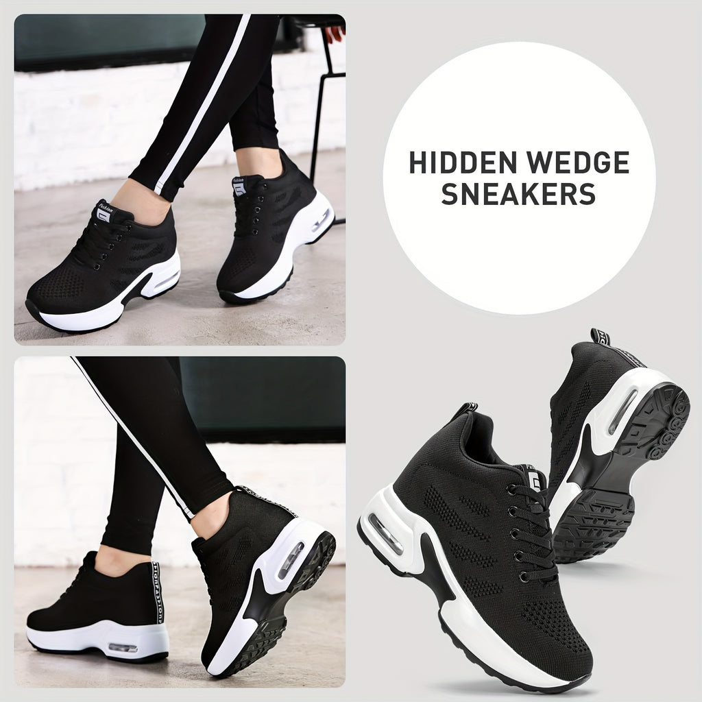 KOWAYI Women's Lightweight Breathable Mesh Low-Top Sneakers - Summer Casual Shoes with Cushioned Comfort, Black & White Accents for Walking, Errands & Casual Attire, Sporty Lifestyle Shoes | Modern Sneakers | Breathable Mesh