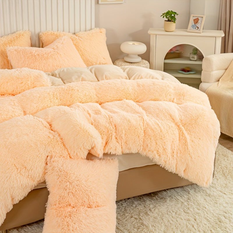 [Plush Duvet Cover Set] 3pcs Multicolor Plush Duvet Cover Set - Soft And Warm Bedding For Bedroom, Guest Room, And Dorm Decor