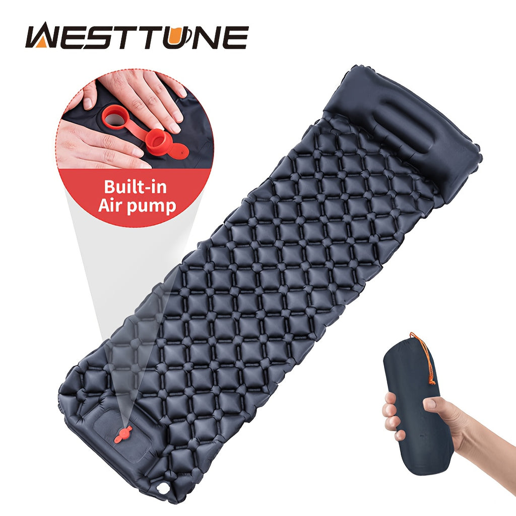 WESTTUNE Ultralight Air Cushion Sleeping Pad - Rectangular, Nylon, Foldable Camping Mattress with Built-in Air Pump, Ideal for Hiking and Outdoor Adventures, Camping Gear | Foldable Sleeping Pad | Durable Sleeping Pad