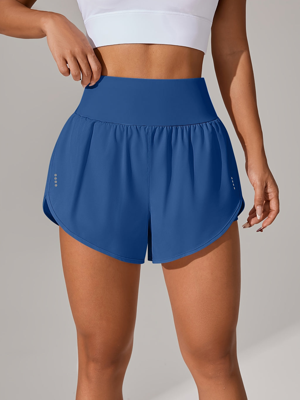 [Yoga Activewear] Women's Light Blue Yoga Shorts - Casual & Loose-Fit, High-Waisted with Ruffle Detail, Stretchy Polyester-Elastane Blend, Machine Washable, Perfect for Spring/Summer/Fall