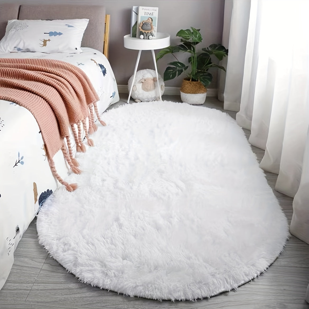 [Soft Polyester] Plush Oval Area Rug | Soft Polyester | Hand Washable | Bedroom and Living Room