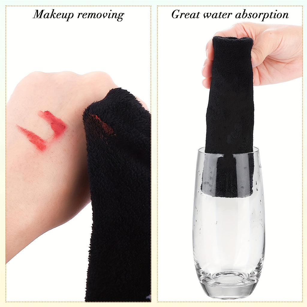 Luxurious 6pcs Set of Microfiber Face Towels - Gentle, Reusable Makeup Removing Cloths - Soft Washcloths for Sensitive Skin, 12x12 Inches, Black