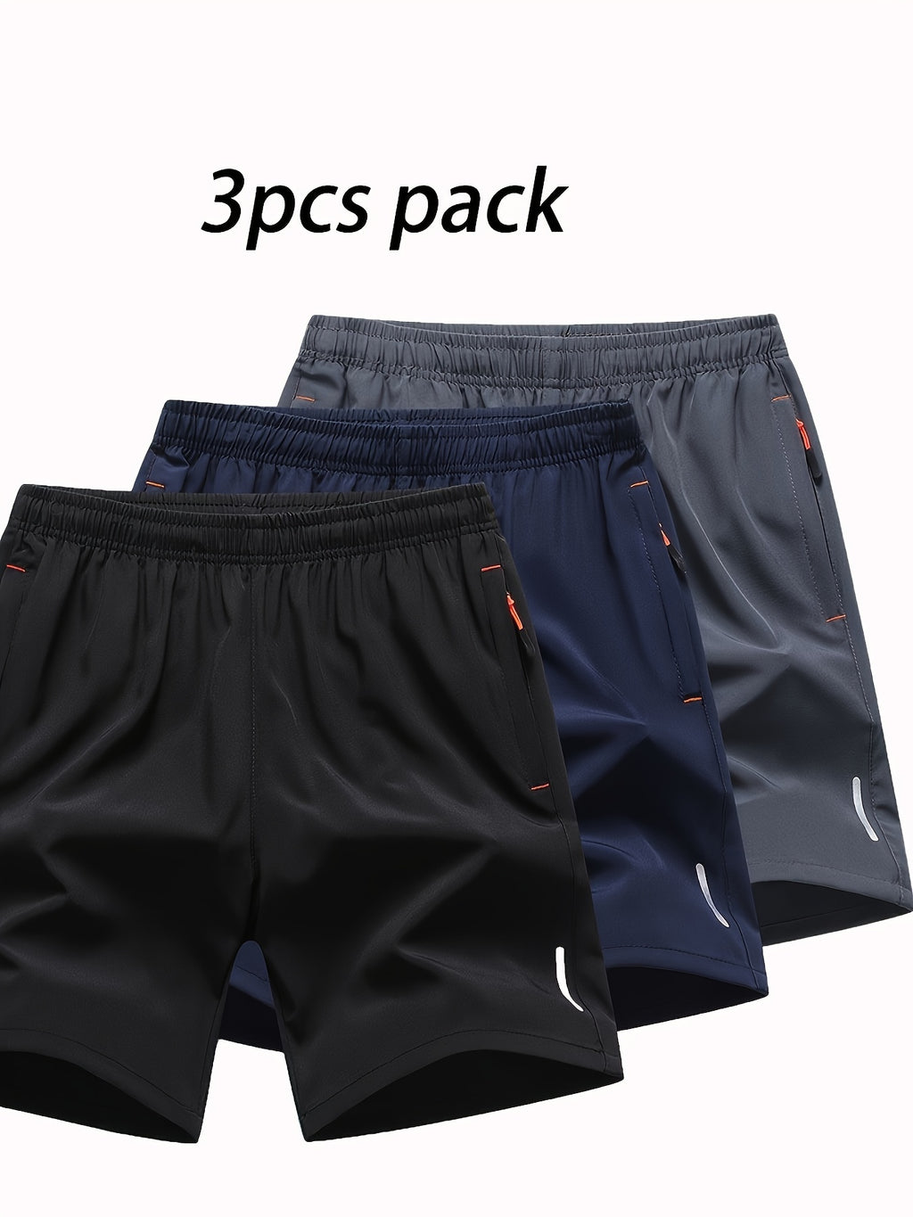 3pcs Reflective Men's Stripe Decor Sports Shorts, Elastic Waist Trendy Fitness for Summer Training