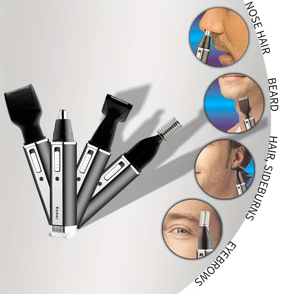 [4-in-1 Professional Grooming Kit] Kemei 4-in-1 Professional Grooming Kit, USB Rechargeable Nose & Ear Hair Trimmer, Beard and Eyebrow Razor, Men'S Personal Care Tools with Nickel Battery, ≤36V Operating Voltage