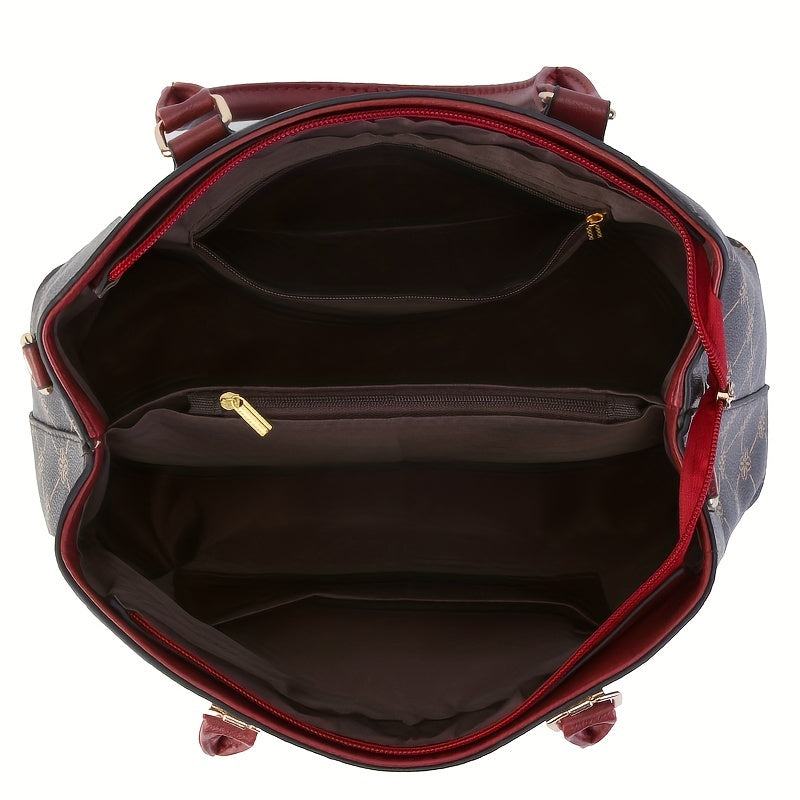 FKTSR Women's Elegant Floral Print Synthetic Leather Shoulder Bag with Detachable Strap & Tassel Accents - Summer Beach Tote, Casual Designer Handbag with Zipper Closure, Polyester Lining (Antique Bronze/Coffee/White/Black),