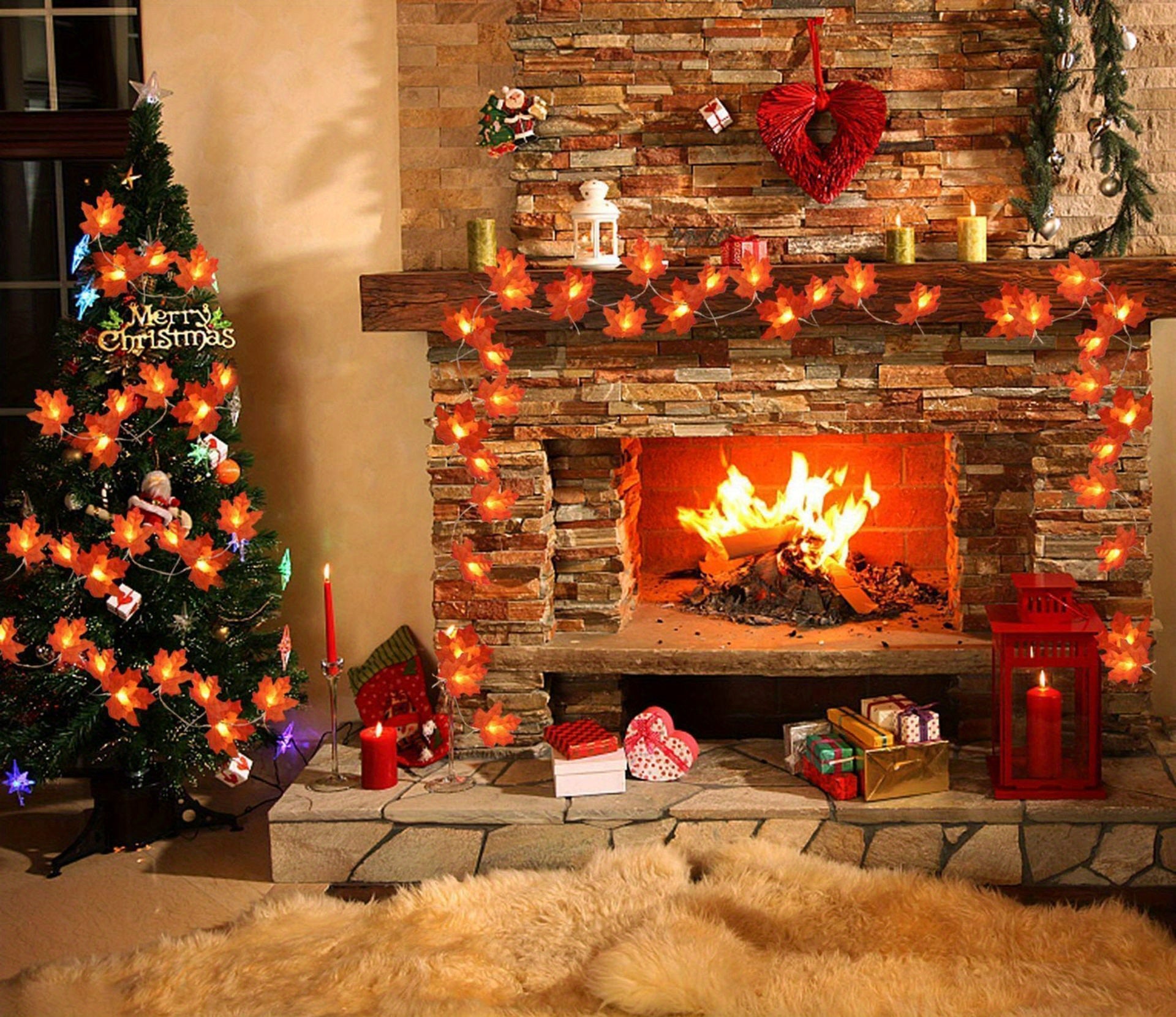 1pc Maple Leaf LED Fairy Lights - Warm White/Cool Yellow/Red Glow, -in-Free -Free Switch-Controlled / String Lights for Stair Railings, Fence, Party, Thanksgiving, Halloween, Fall & Autumn Tree Decorations (Plastic