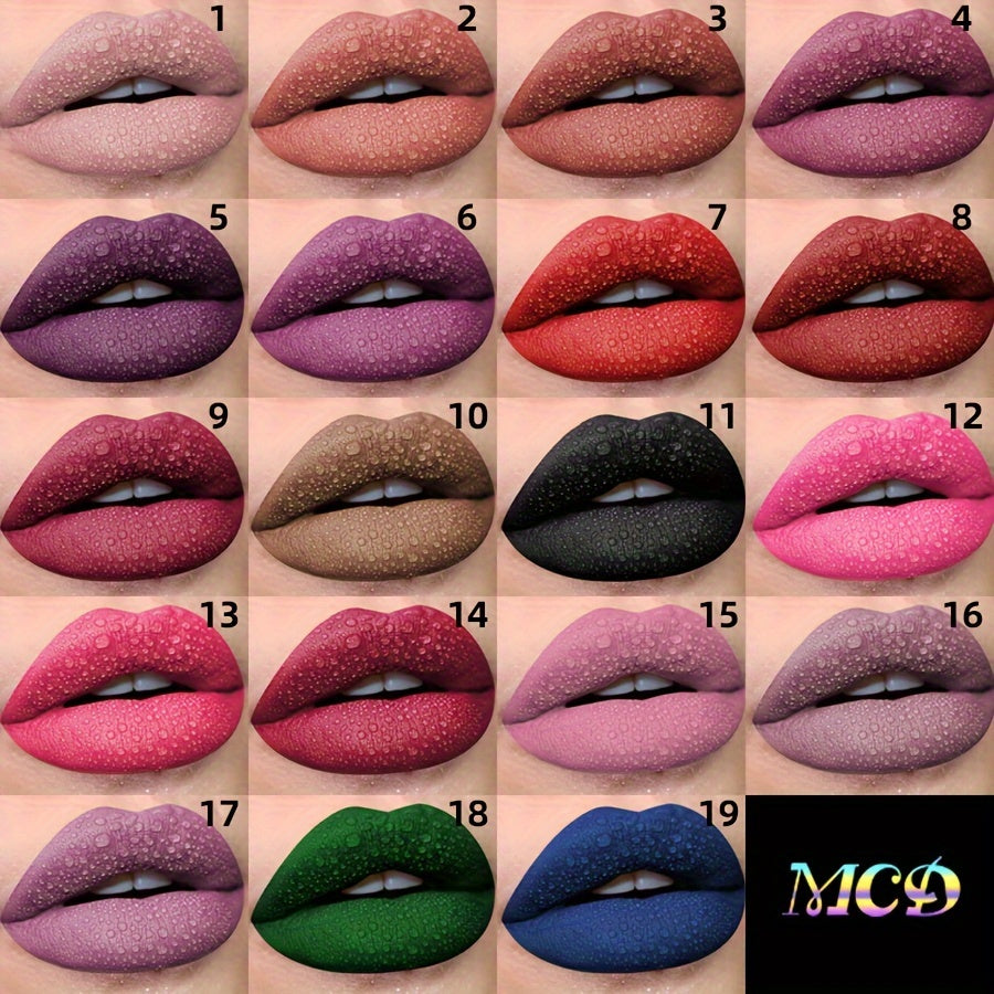 Long-Lasting Matte Lip Glaze - Non-Stick, High Pigment Lip Mud in Black, Green, Blue, White, Pink, Rose, Brown, Purple Shades for All Skin Types, Highlighter, Lip Oil, Glossy