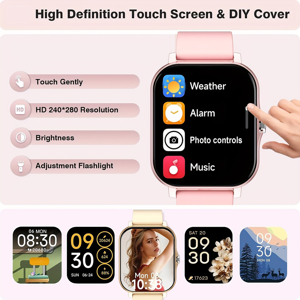 New 1.83-Inch Full Touch Screen Silicone Strap Smartwatch for Men and Women, Fitness Tracker with Customizable Dial, Wireless Calling & App Connectivity, Over 100 Sports Modes (Hiking, Climbing, Basketball), Remote Camera Con