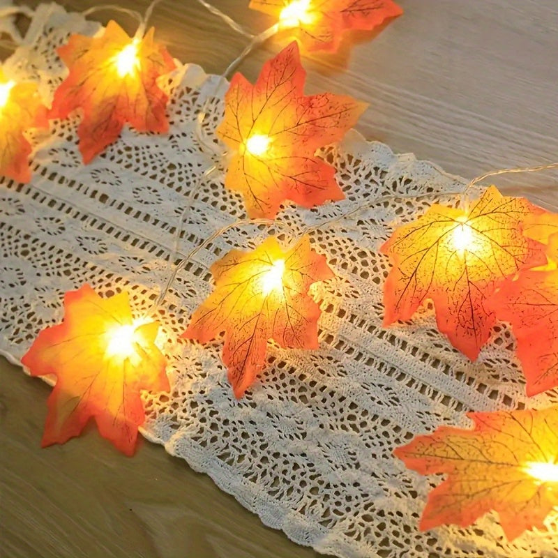 1pc Maple Leaf LED Fairy Lights - Warm White/Cool Yellow/Red Glow, -in-Free -Free Switch-Controlled / String Lights for Stair Railings, Fence, Party, Thanksgiving, Halloween, Fall & Autumn Tree Decorations (Plastic