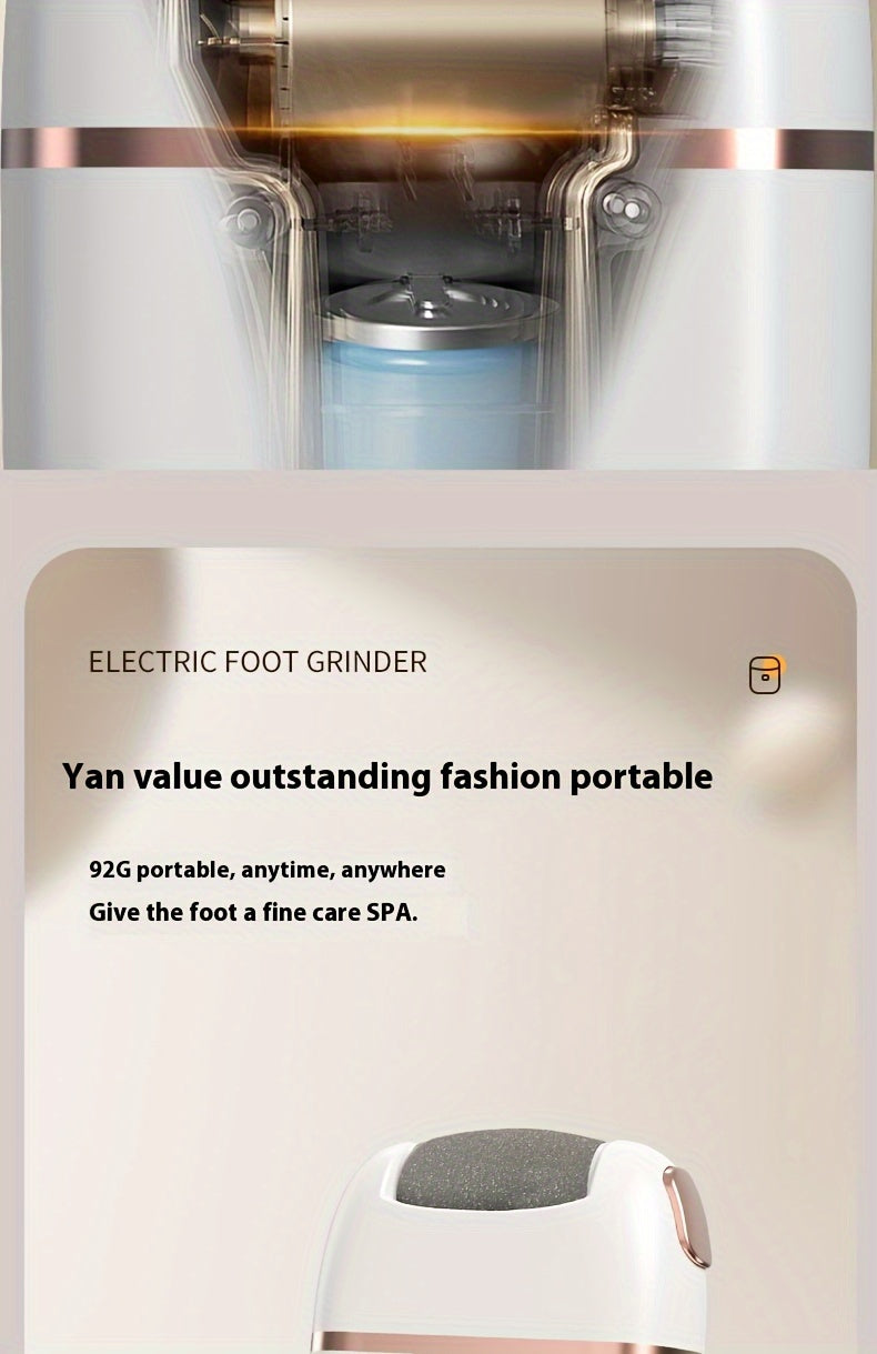 Rechargeable Electric Foot Grinder, Portable and Easy to Use, for Cracked Heels & Callus Removal - Thick Leather Polishing, 2-Speed Settings, Hard Care for Feet & Hands, 3 Replacement Grinding Heads, 1pc, with USB Charging